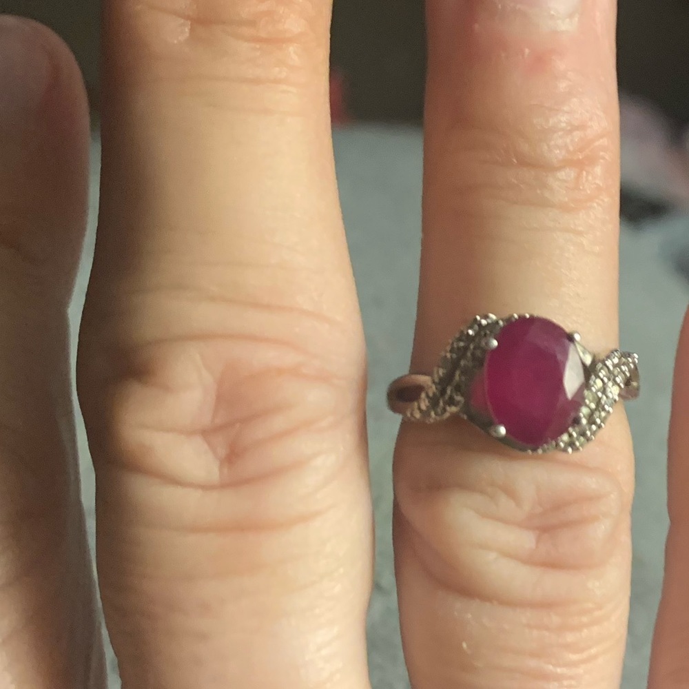 Genuine Niassa ruby sterling silver w diamond accents - Picture 6 of 8